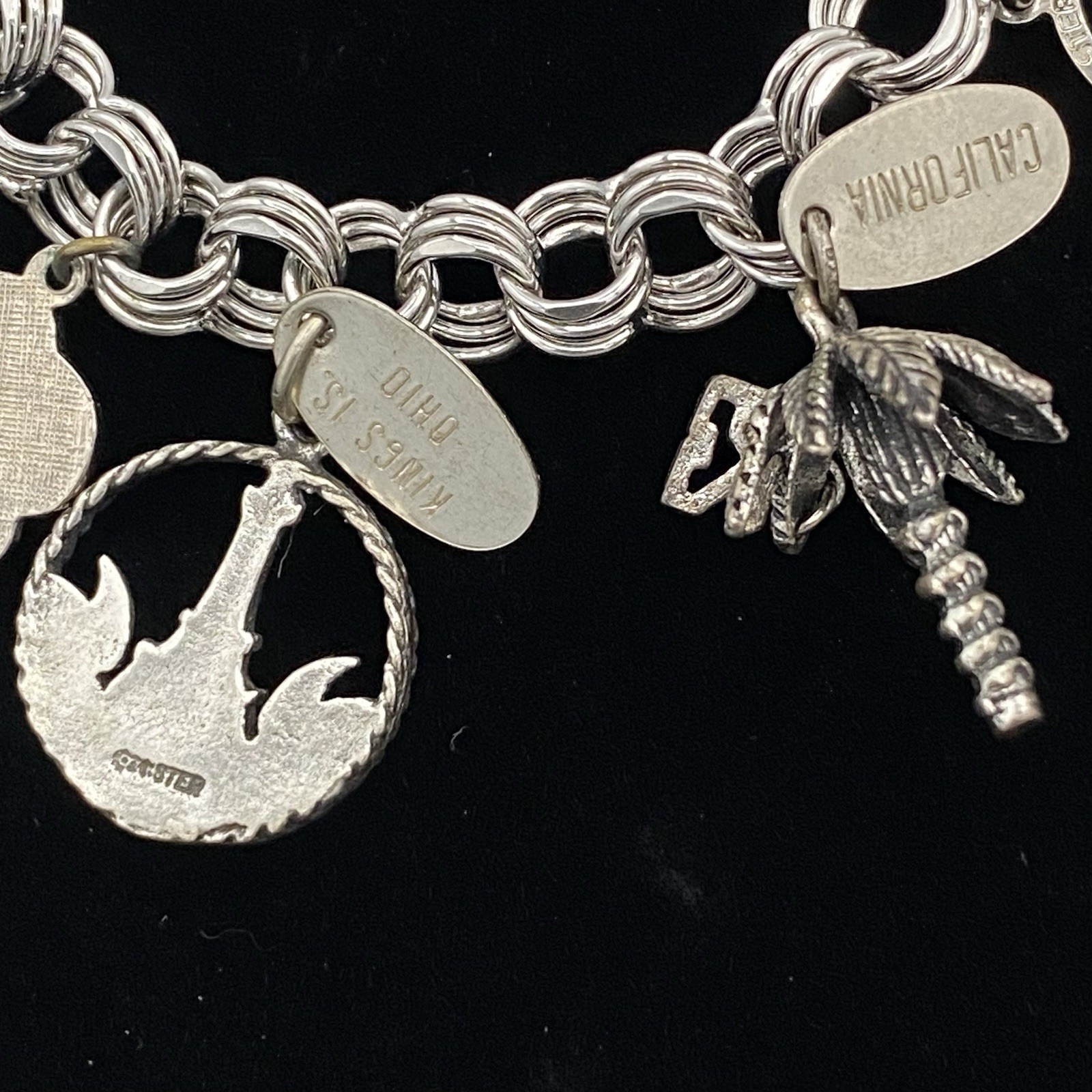 Vintage Estate Sterling Silver Charm Bracelet With 11 Sterling Silver Charms 44g