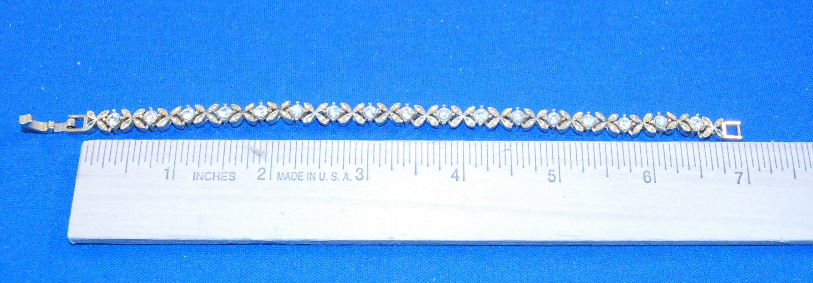 Vintage Clear Rhinestone Tennis Bracelet 7 In With Box Clasp Gold Tone Finish