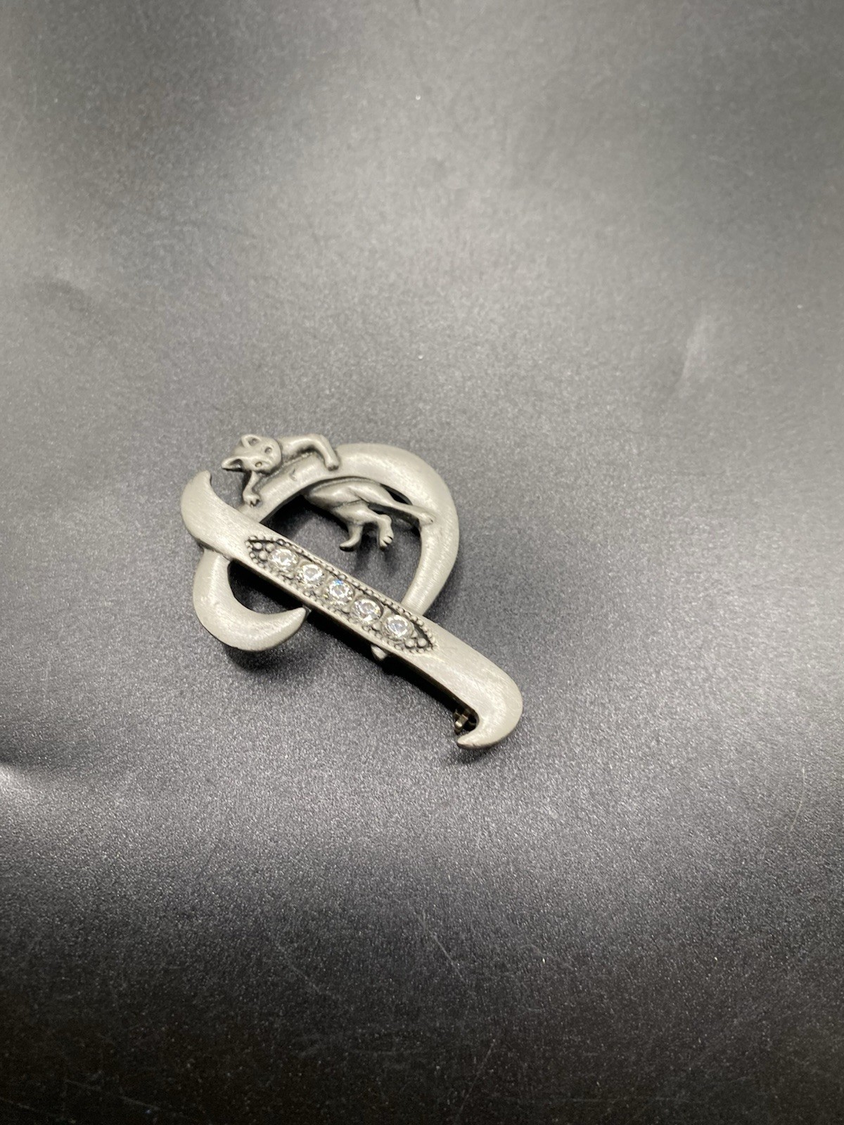 Vintage Rhinestone JJ Signed Initial P Cat Brooch Letter Jonette