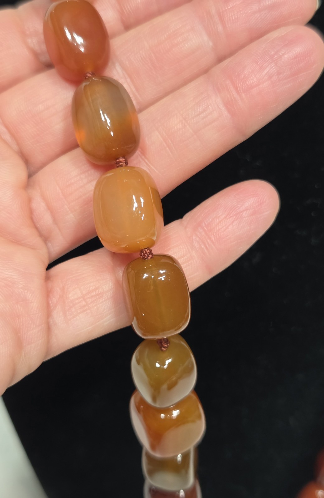 Vintage Carnelian & Banded Agate Hand-knotted Necklace – Sterling Silver Clasp