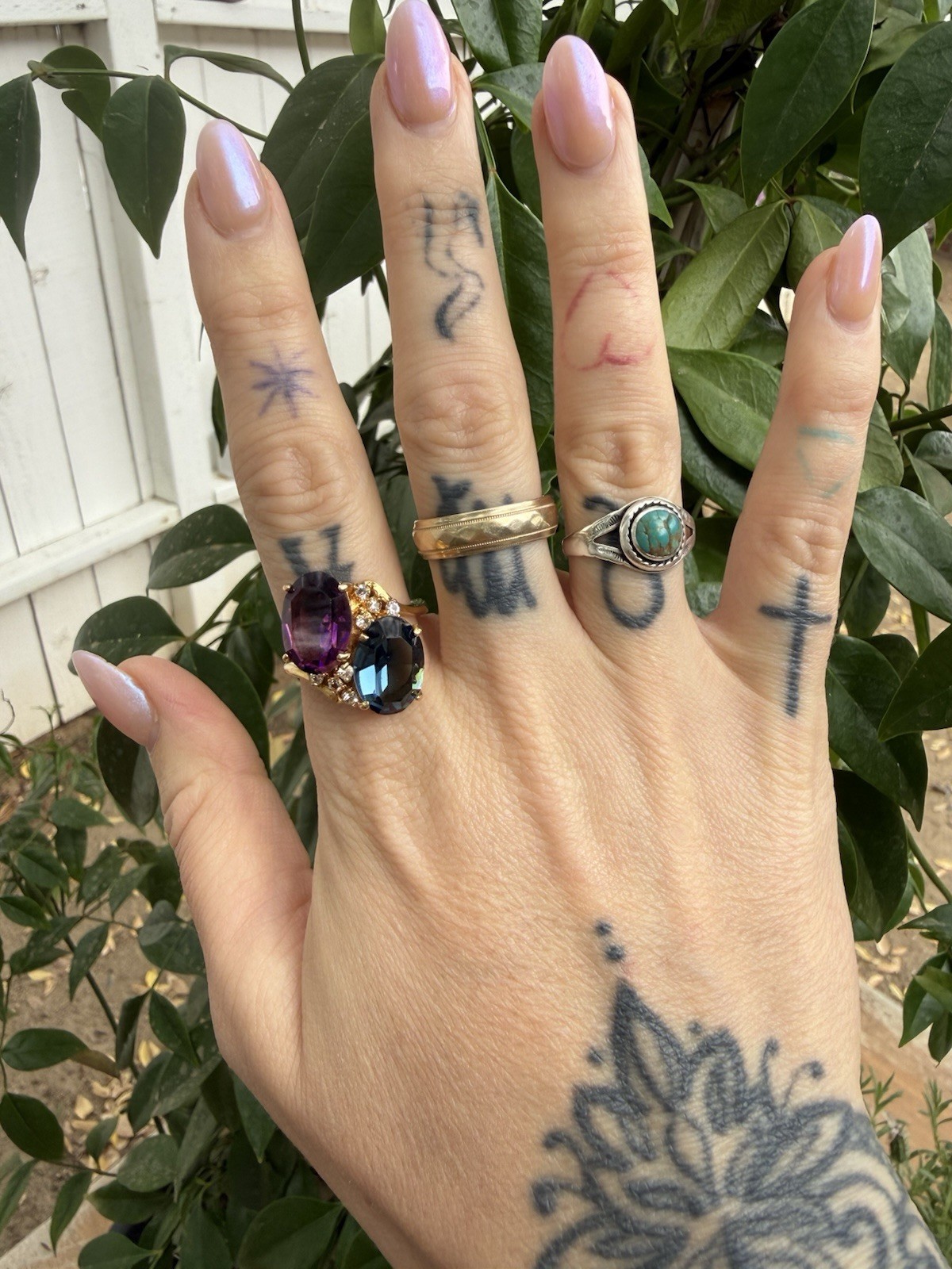 Vintage Multi stone Cocktail Ring Gold Plated Purple And Blue Cz Size 10