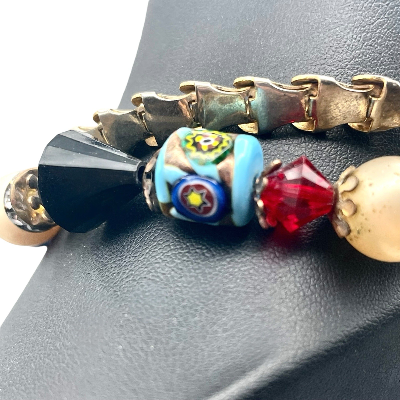 Vintage Demi Parure MILLEFIORI GLASS Beads Chain Necklace Earrings Italy READ