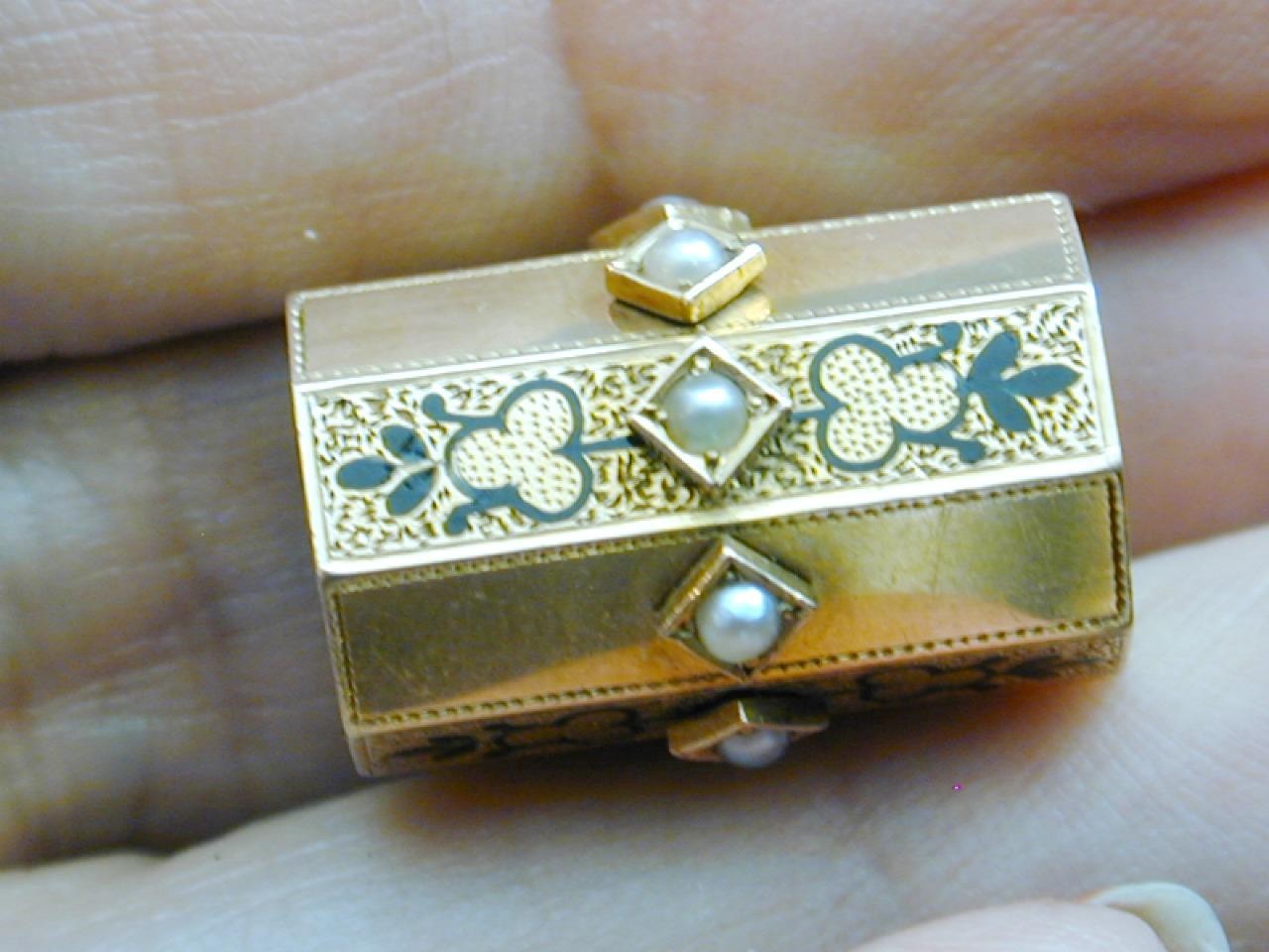 Incredible HUGE 14k Black Enamel Seed Pearl Slide Charm Octagon