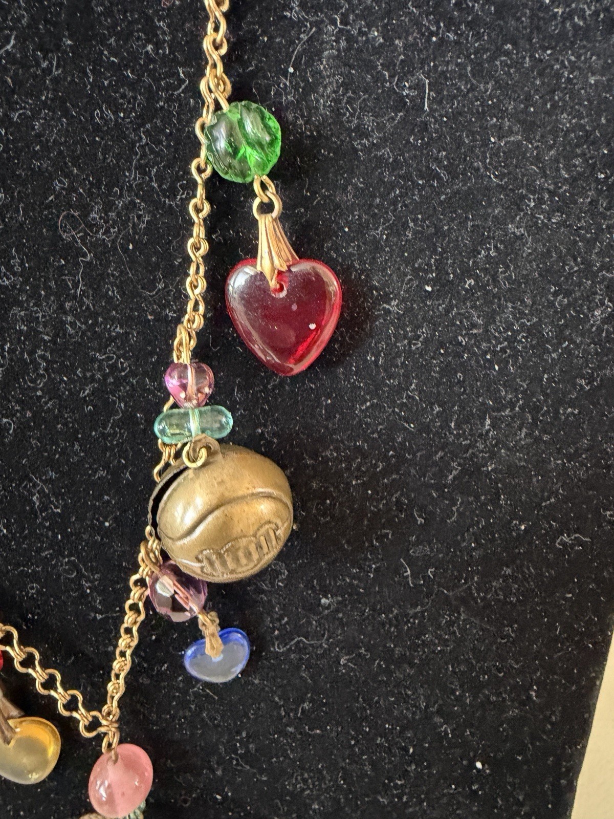 Vtg Glassworks Studio Charm Sports/Bowling Theme Heart 28″ Necklace Unsigned