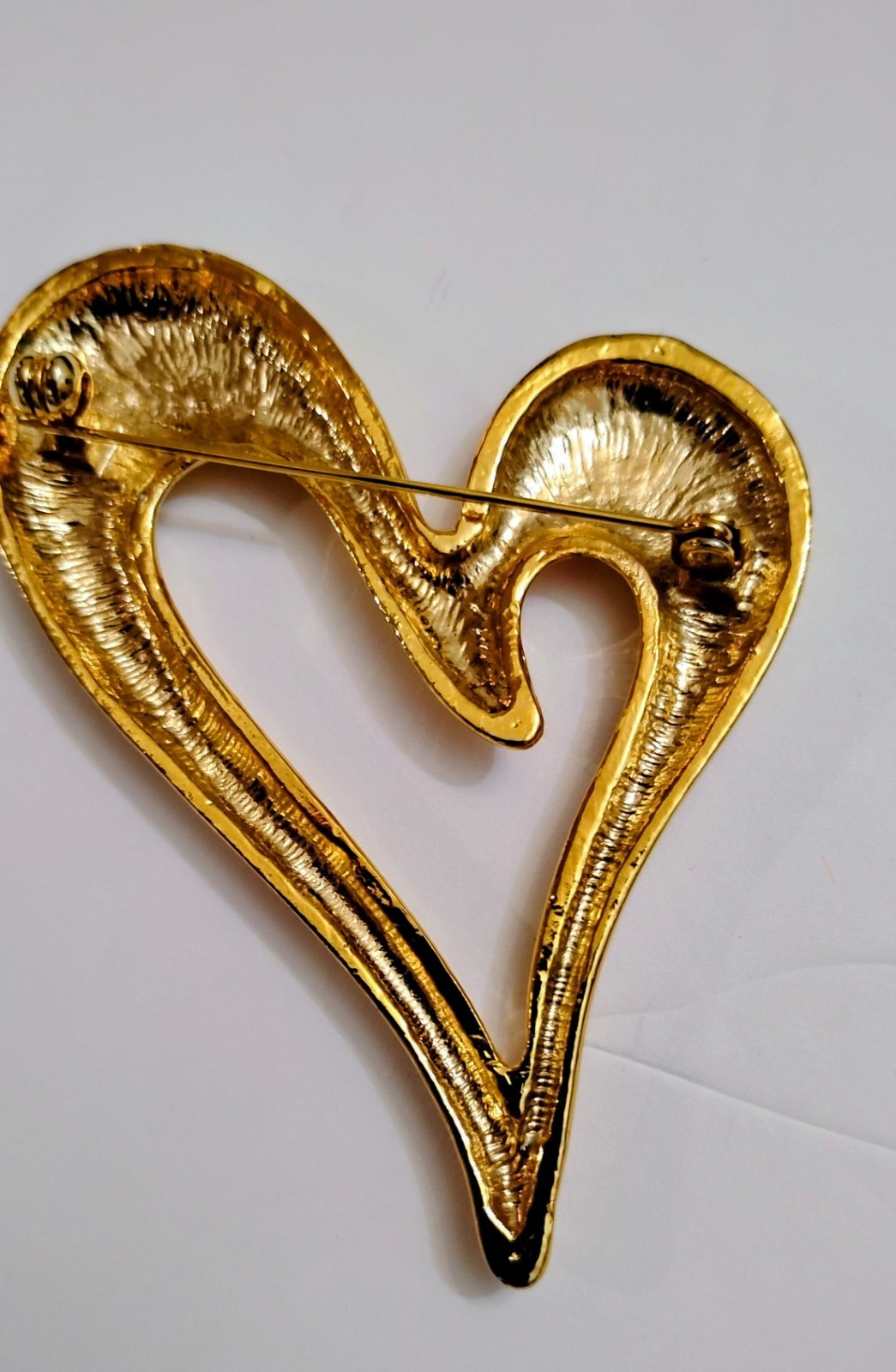 Vintage Gold Tone Puff Heart Pin Brooch 3″ by 2.5″