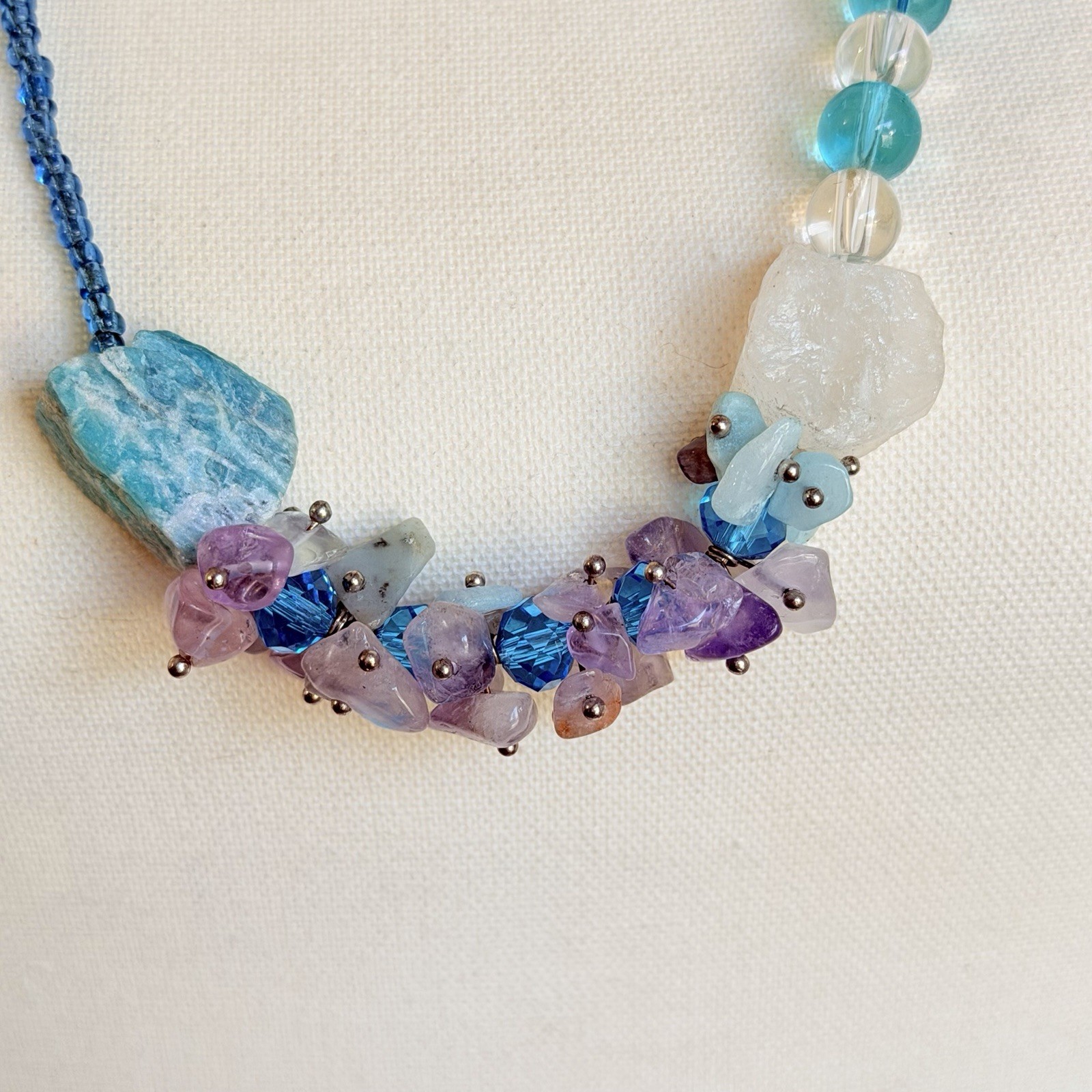 Vintage Necklace Lot Blue Glass Beads and other Materials 7 Necklaces