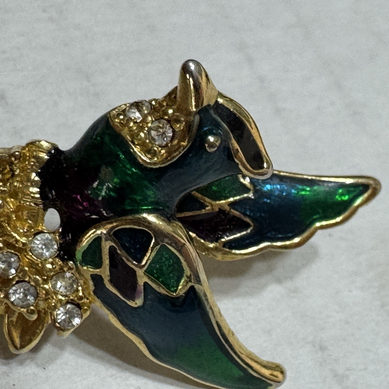 Vtg Enamel Hummingbird Pireced earrings Rhinestone Blue Green Large Stud Vivid