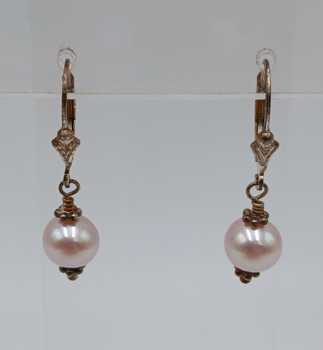 VTG 925 Pink Pearl Dangle Earrings 1.25in Drop Sterling Silver 2.3g Blush Estate