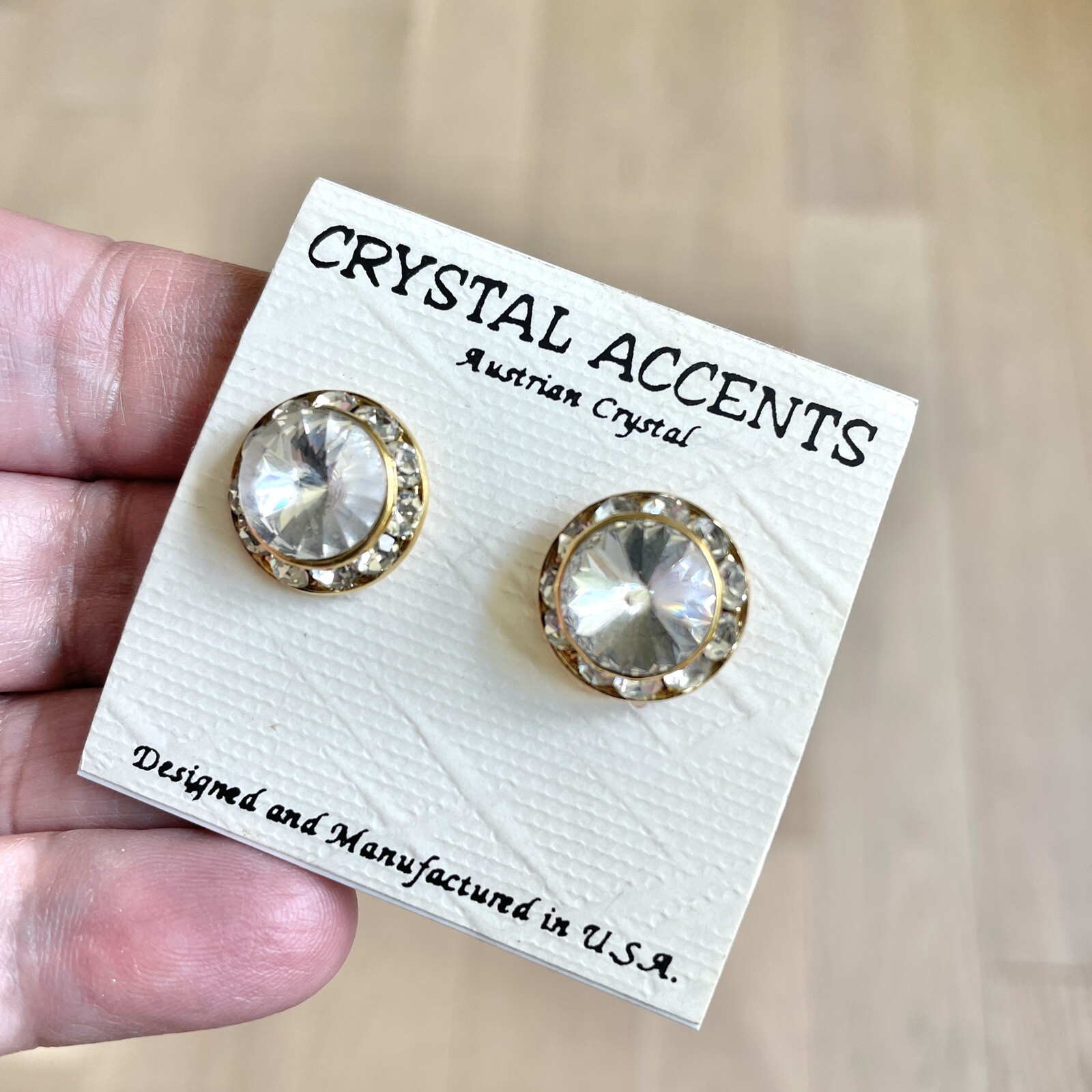 NOS Vintage Crystal Accents Post Earrings Austrian Crystal Gold Tone Made In USA