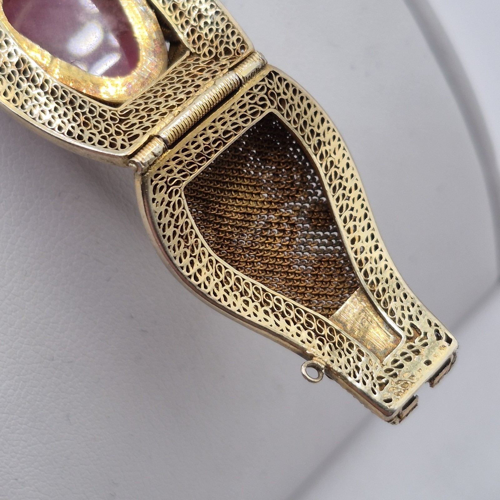 Vintage Silver W/ Gold Wash Chinese Export Tourmaline Enamel Filigree Bracelet