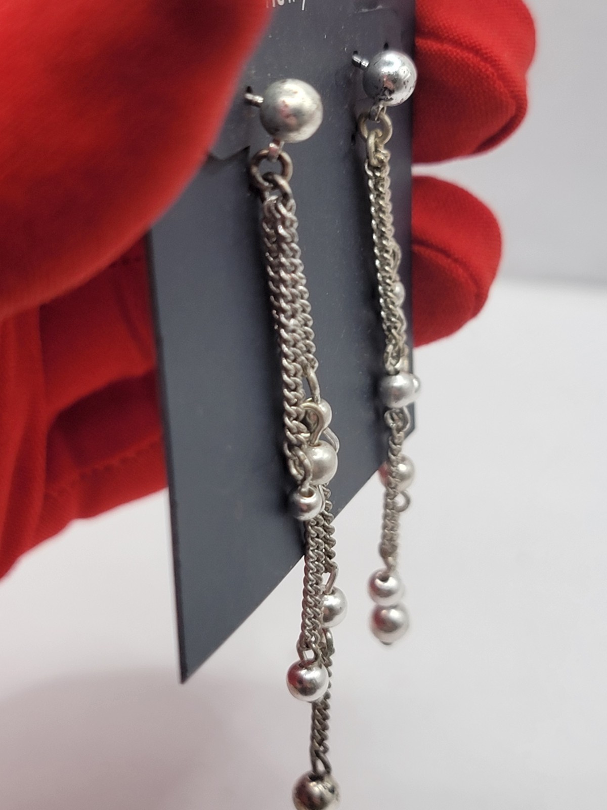 New Vintage Liz Claiborne Silver Tone Multi Strand Dangle Earrings Drop Chain 3″