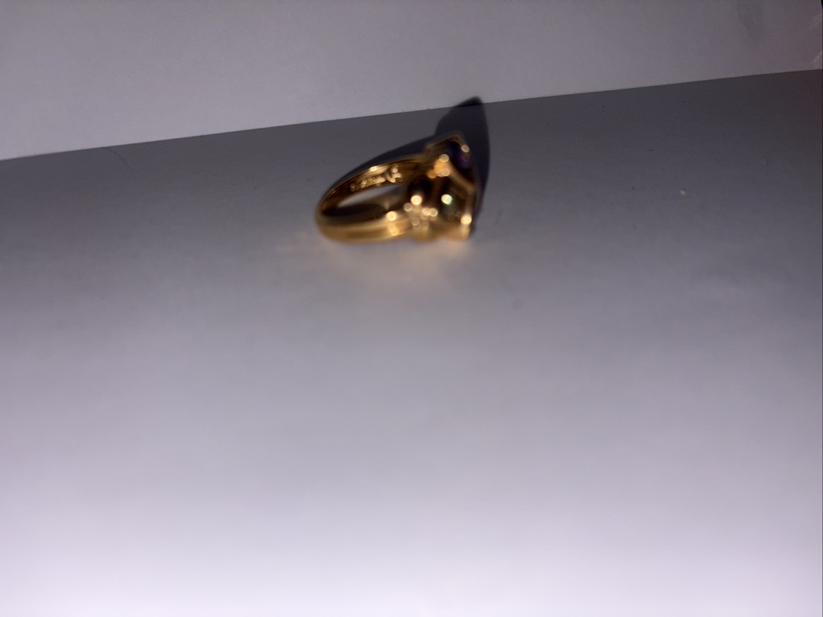 Purple Amethyst & Green Stone Ring Gold Plated Sterling Silver 925 Size 7