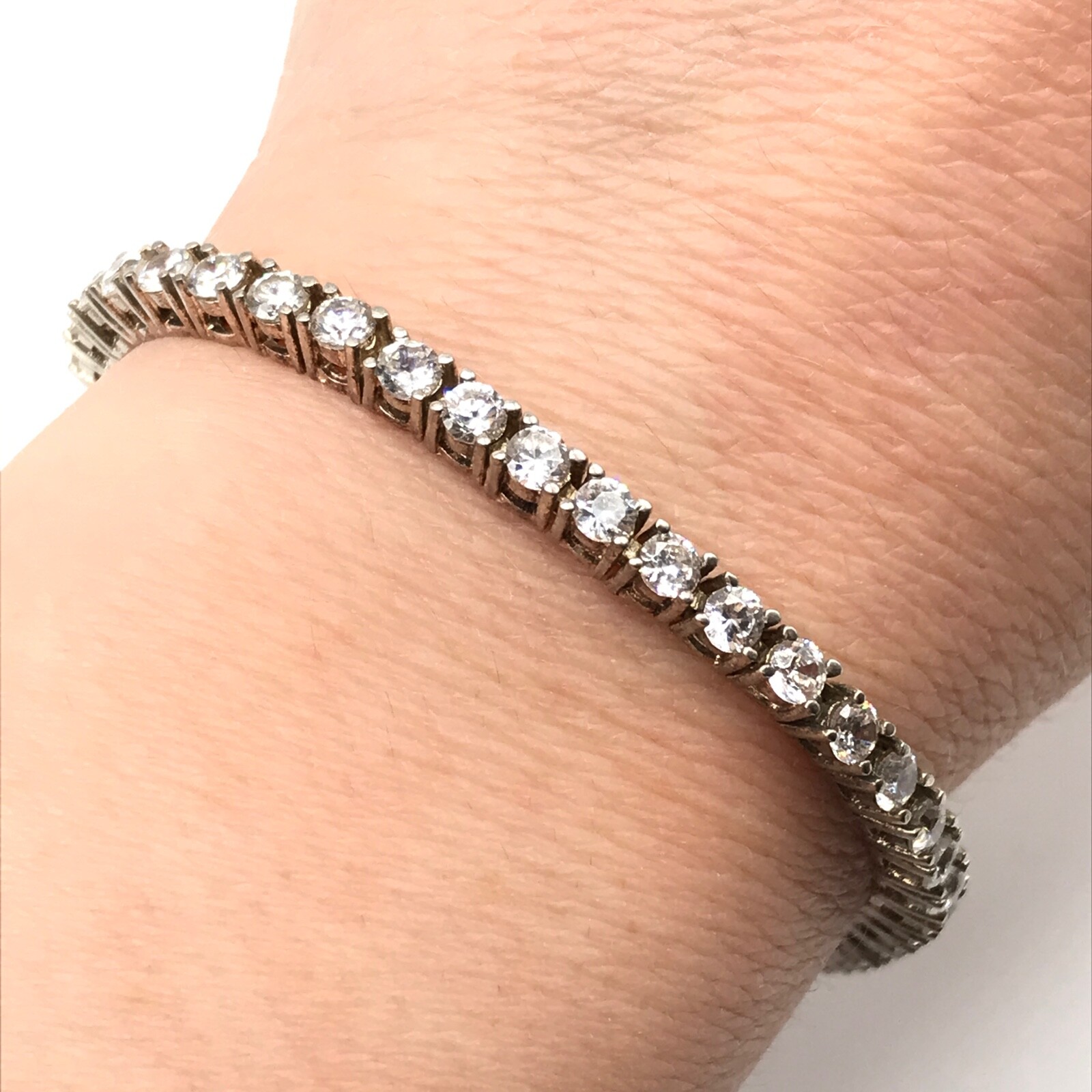 925 Sterling Silver Signed DBJ Vintage Clear CZ Tennis Bracelet 7.25″