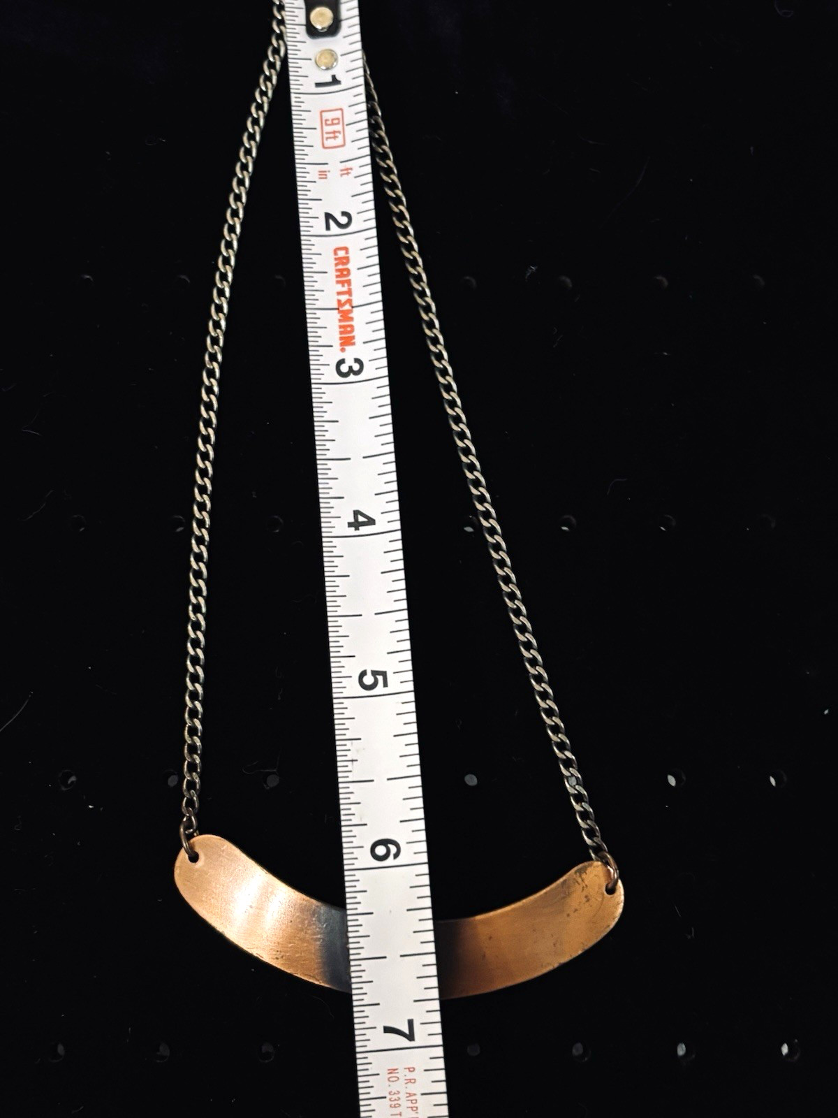 Vtg Curved Bar Pendant Chain Butterfly Choker Necklace Copper Tone 13″