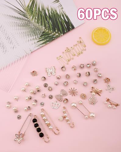 60 Pcs Charms for Socks Shoe, Gold Brooches and Pins for One Size Multicolor
