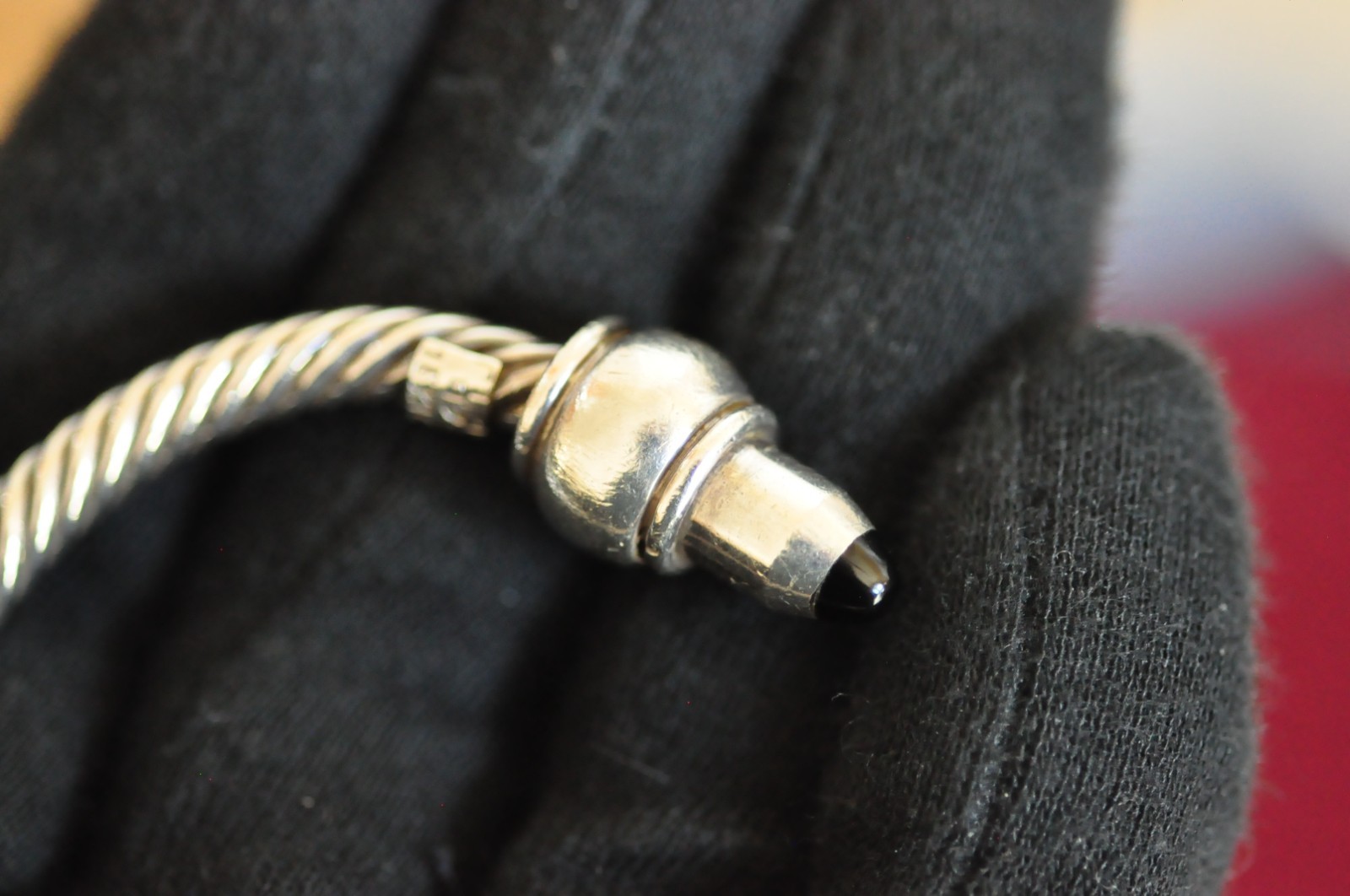 44g Mexican Sterling Silver Cable Bracelet – Onyx Tips Marked 925 Mexico