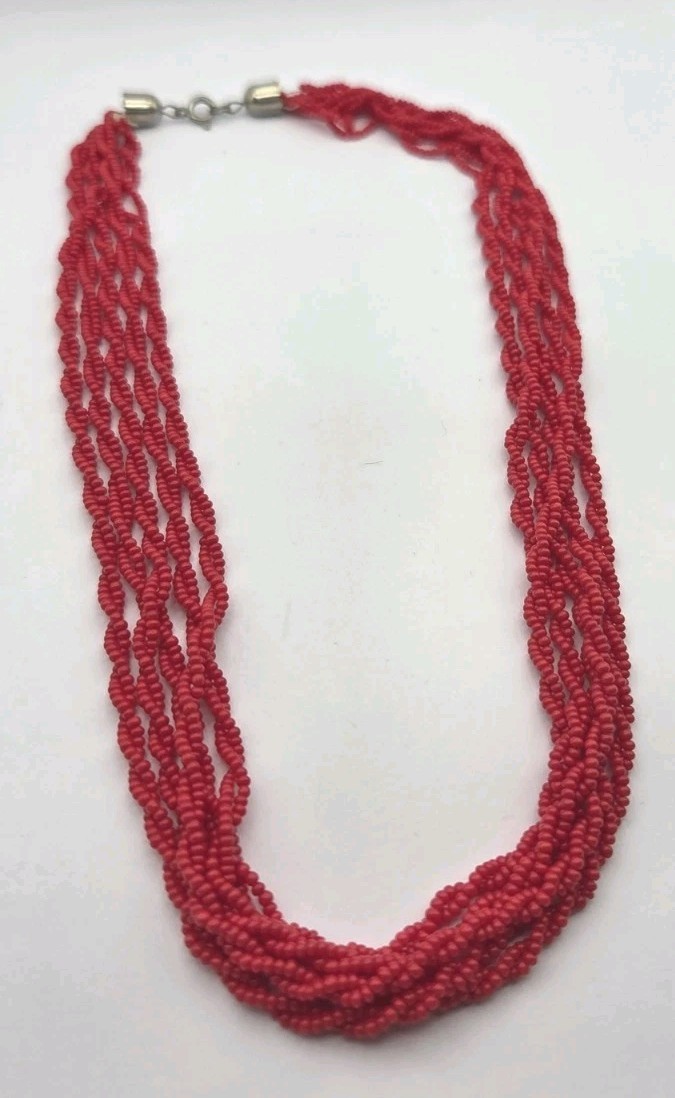 4 Vintage Red Necklaces Beaded Acrylic Glass Rhinestone 1 Signed 1 From Japan