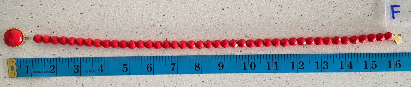 Vintage Bright Red Faceted Glass Bead Necklace Statement Retro 16″ Slide Clasp