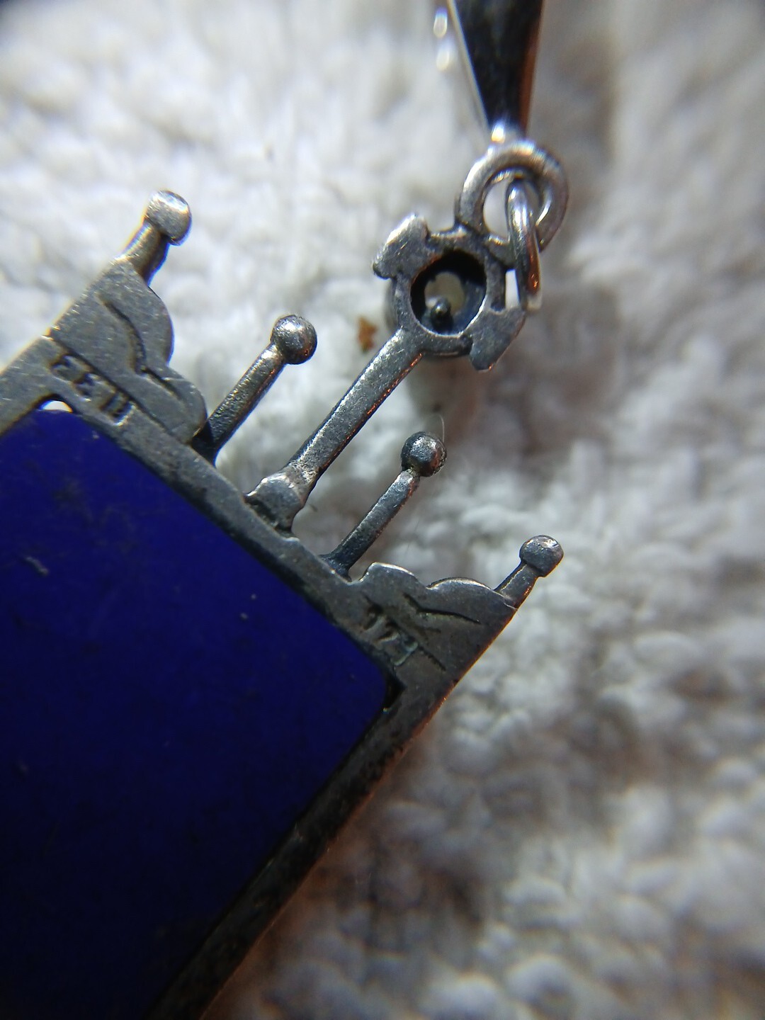 VTG Pendant Kreitto Greece 925 Abstract Water Figural Blue Lapis MOP 2″ Necklace