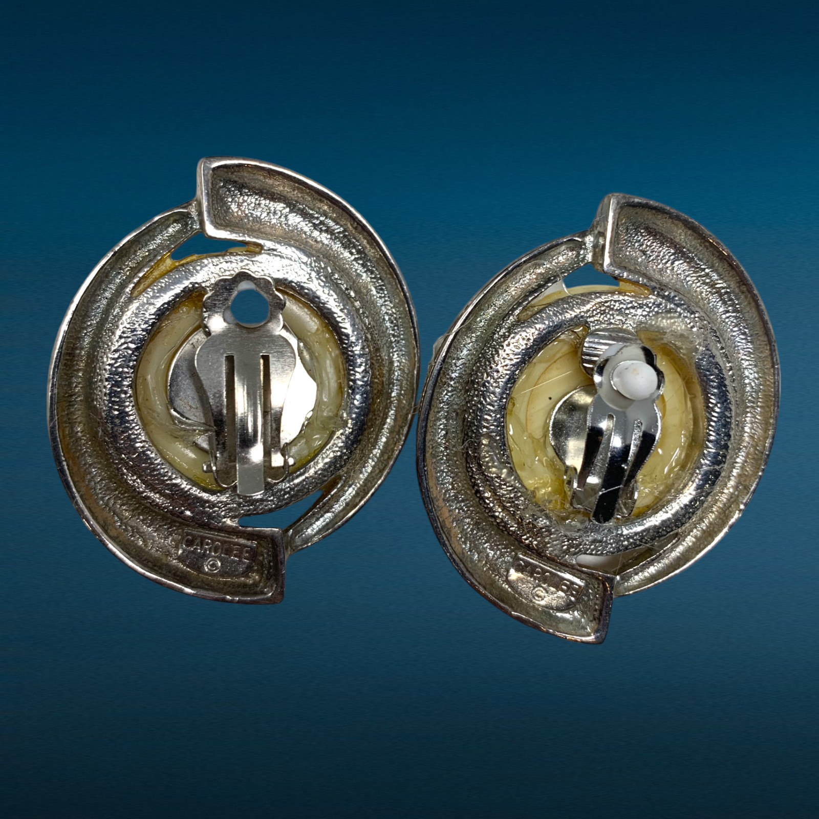 Vtg 80’s Carolee Elephant Safari Silver Tone Chunky Clip On Earrings Avant Garde