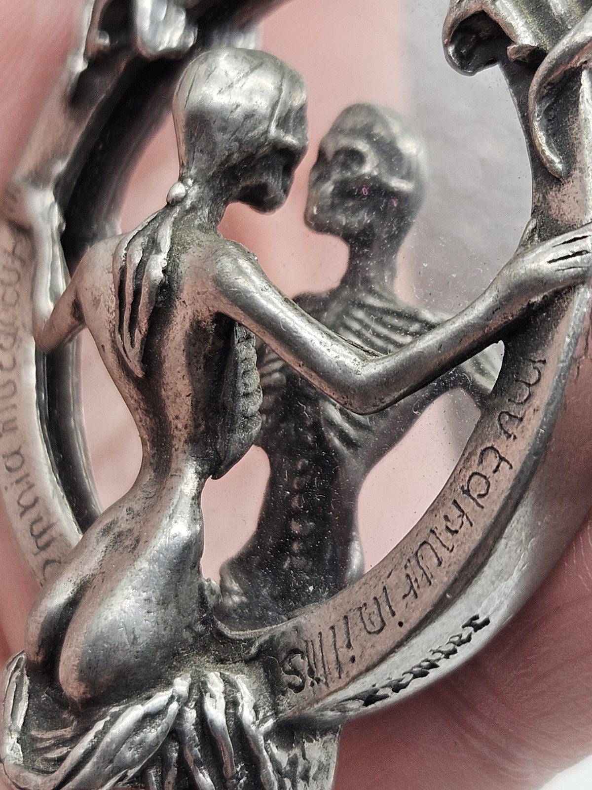Vintage Alchemy Gothic Speculum Scull Lady Mirrored Pendant Necklace Pewter