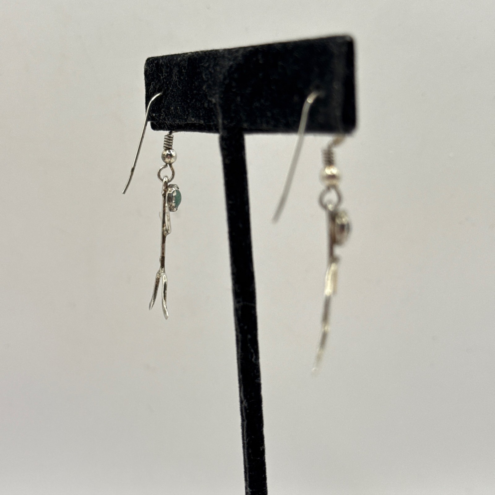 Vintage Artisan Sterling Silver Stick Figure Dangle Earrings Gemstone Heads Cool