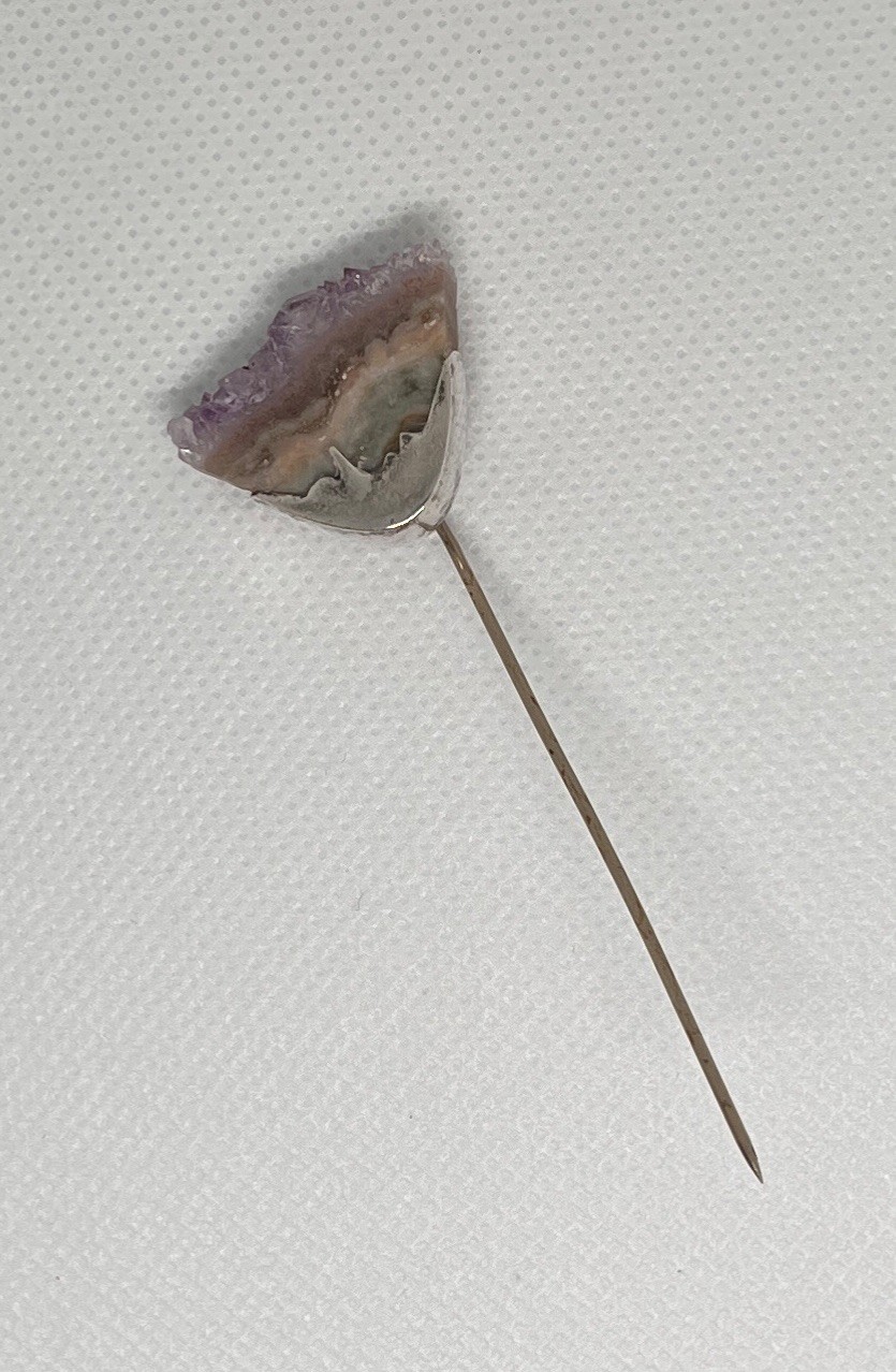 Vintage Sterling Silver Amethyst Geode Slice Stick Pin 3 in Artisan Jewelry