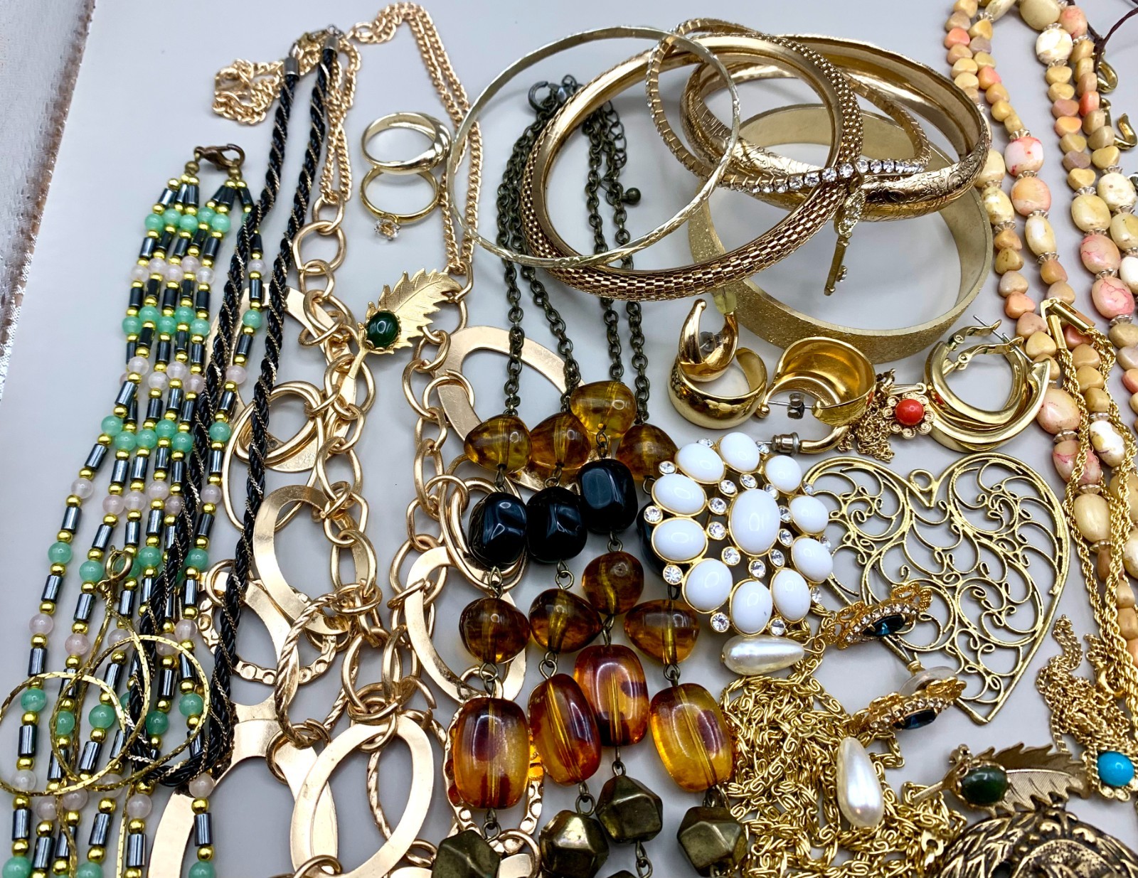 Vintage 41 Lot Gold Tone Jewelry Retro 1980s 90s Necklace Earrings Pin Bracelet