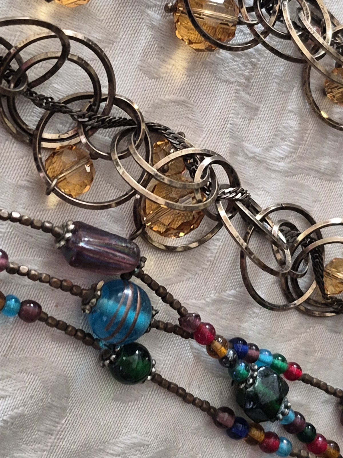 Vintage Crystal Glass Stone Bead Jewelry Lot Abalone Millefiori Necklace Earring