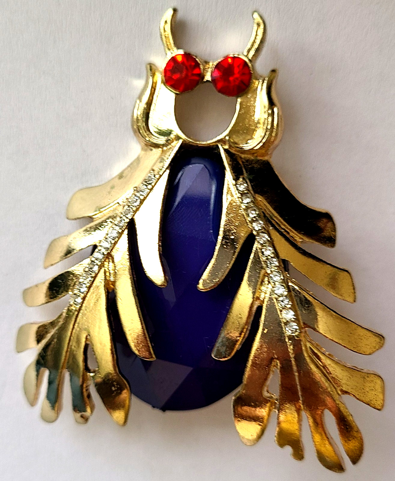 VINTAGE BLUE LUCITE MULTICOLOR CRYSTAL BUG PIN BROOCH