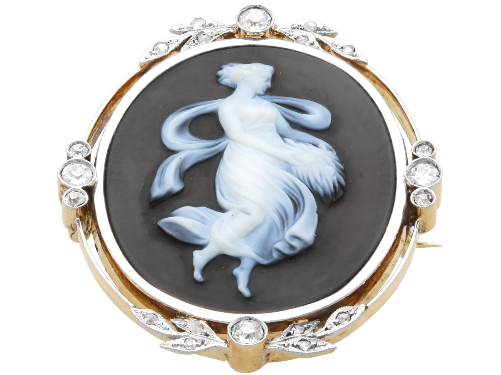Hardstone and 0.78Ct Diamond, 18k Yellow Gold Black Cameo Brooch Circa 1880