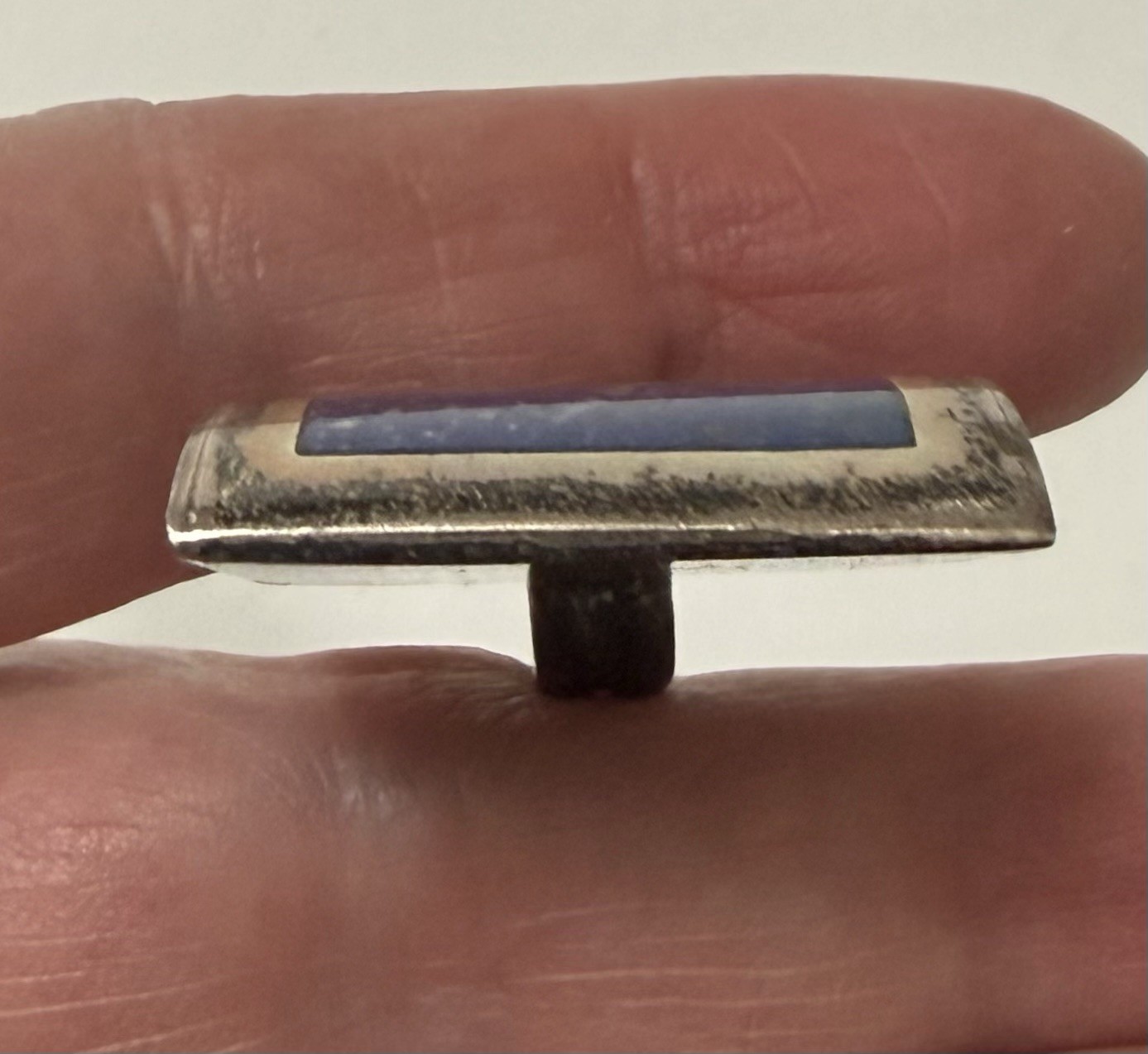 Vintage CHILE 980 Silver Domed Square Lapis Lazuli Pendant Stud Earrings Set 17g