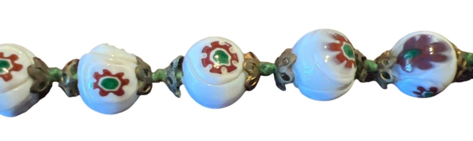 Vintage Murano Glass Beaded Necklace With Floral Design 22 Inches *Broken*