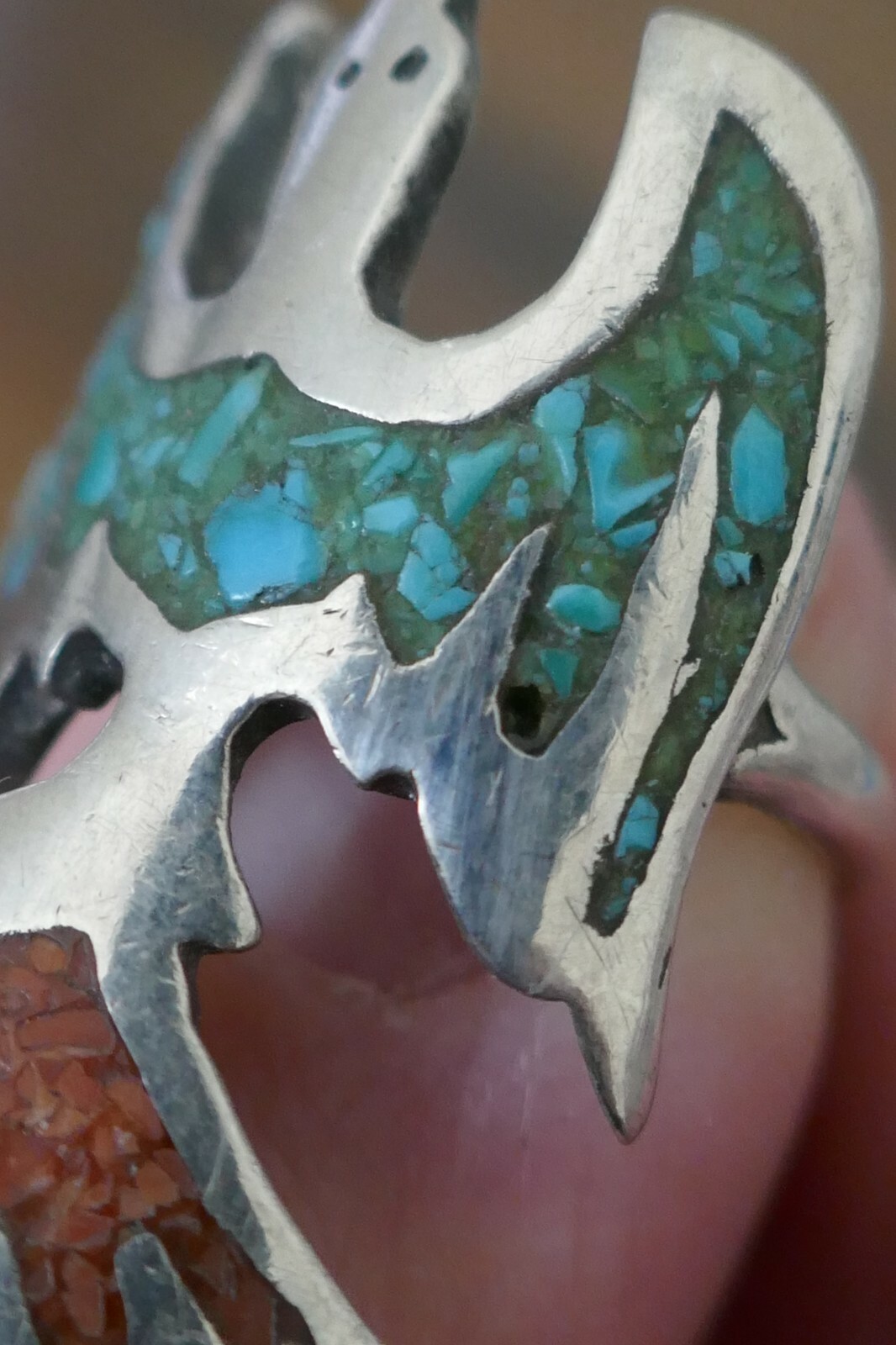 Vintage Southwest Sterling Turquoise & Coral Ring – Size 4.25 / 6.8 Grams