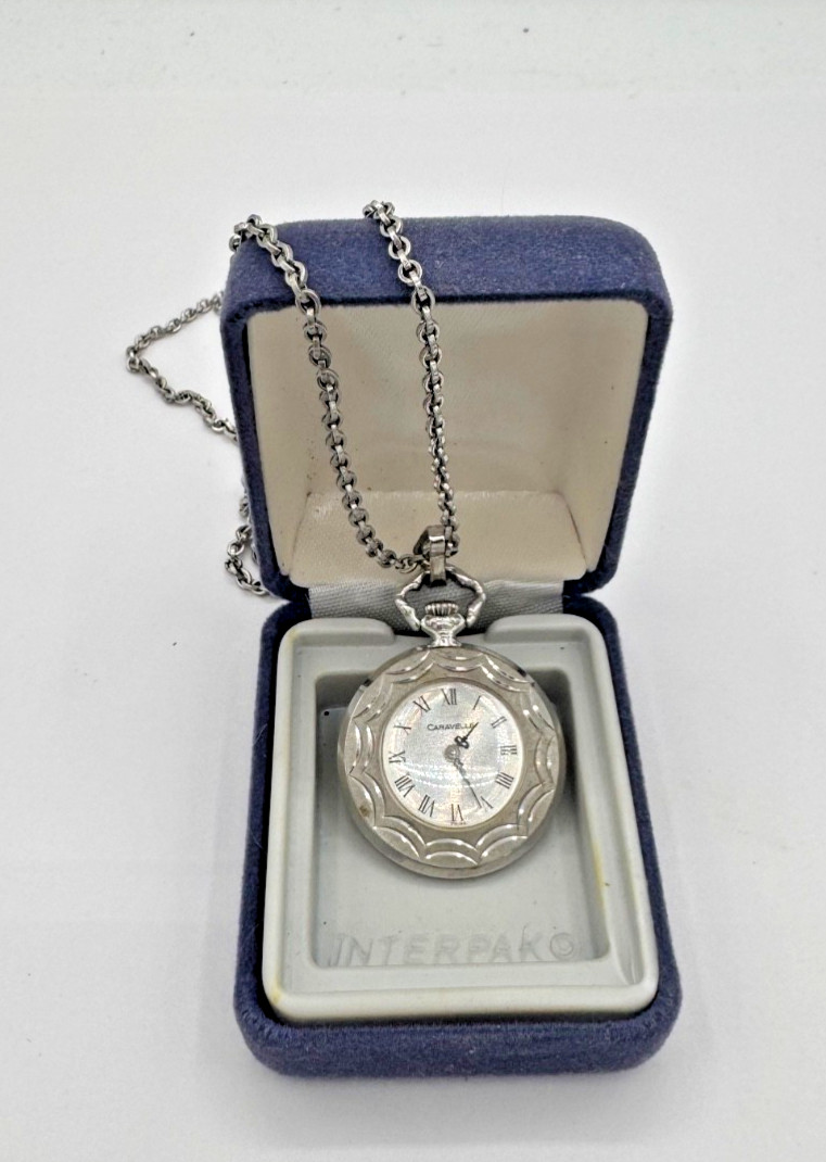 Vintage Caravelle Manual Wind Up Necklace Swiss Made Pendant Watch Works