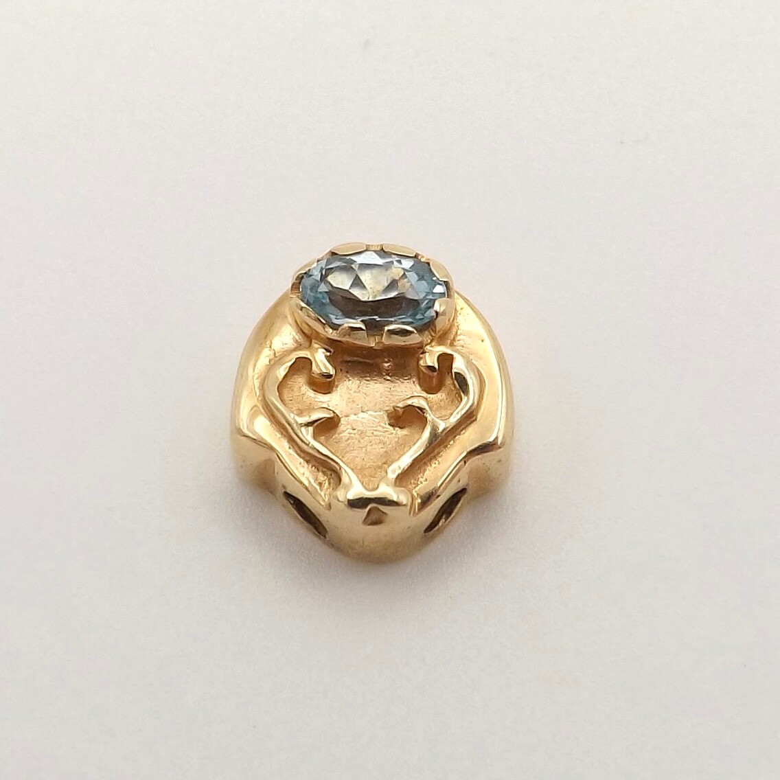 14k Gold Natural Blue Topaz Slide Bracelet Charm Vintage Designer MA