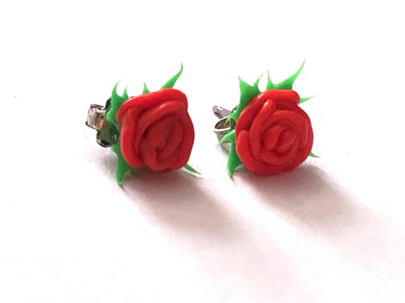 Vintage Y2k Rubber Rose Earrings Silicone Hot Topic Goth Punk Romantic Red Green