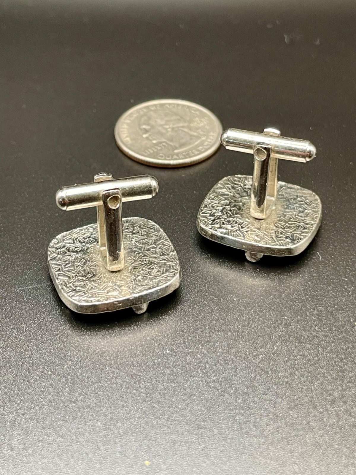 Vintage Bowling Alley Bowler Figural Cufflinks Silver Tone Bas Relief MCM