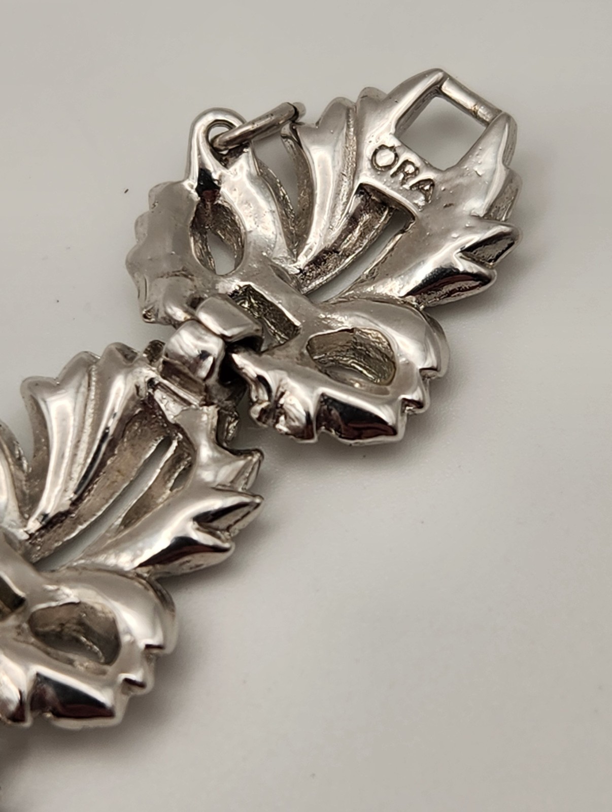 Vintage ORA Rhinestone Bracelet Clip Earrings Set Signed Silver Tone Bridal Glam