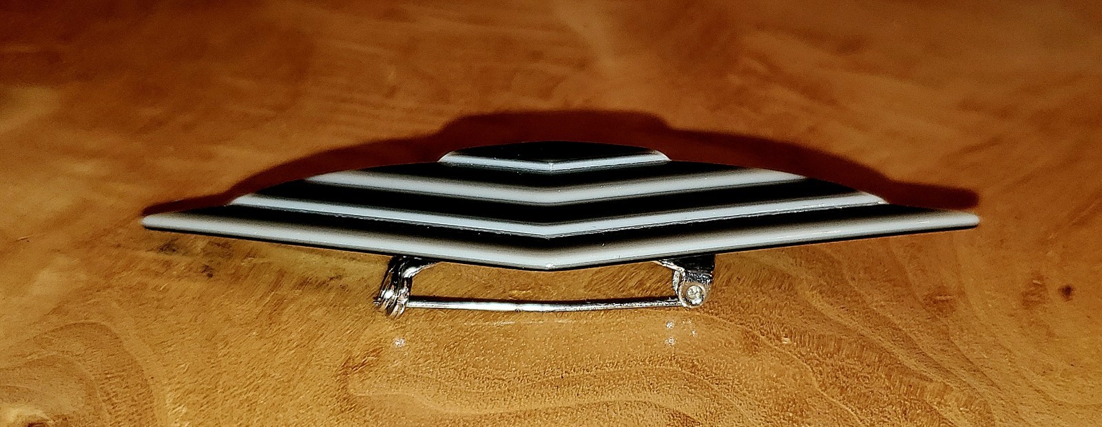 Vintage Lea Stein Paris Brooch MCM Diamond Shape Black & Grey Geometric Lozenge