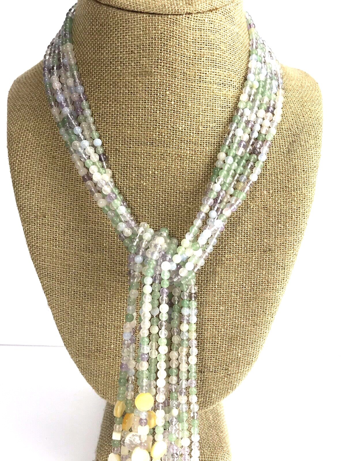 Multi Strand Sajen Wrap Necklace Semi Precious Stones Bead MOP Shell