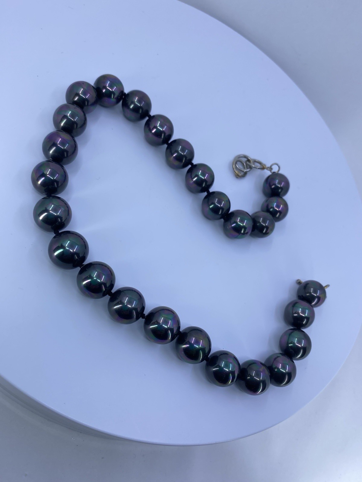 Vintage Black Iridescent LARGE Glass Beads Necklace, Toggle Clasp , Up To 17.5in