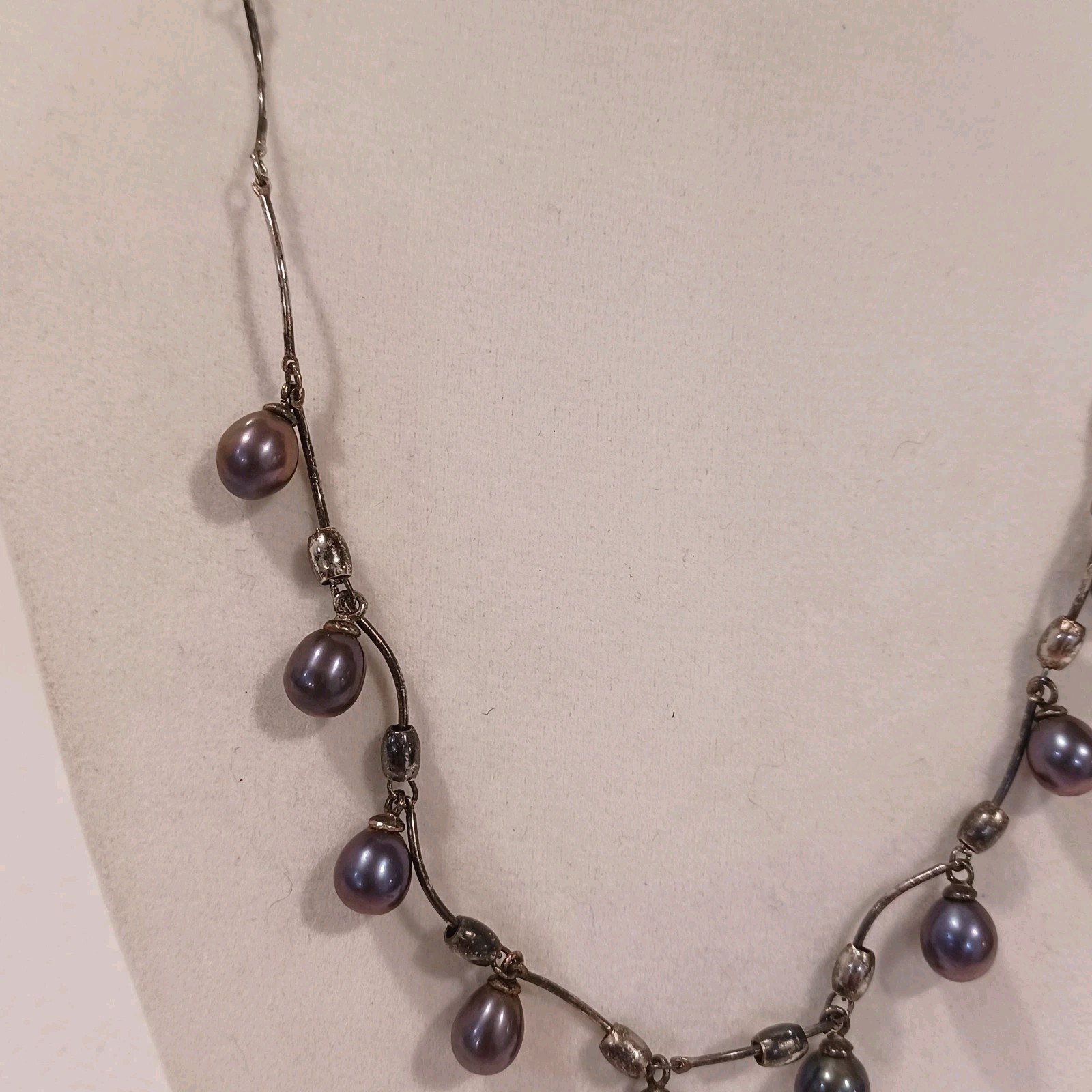Vintage Sterling Silver And Tahitian Pearl Necklace Signed 925