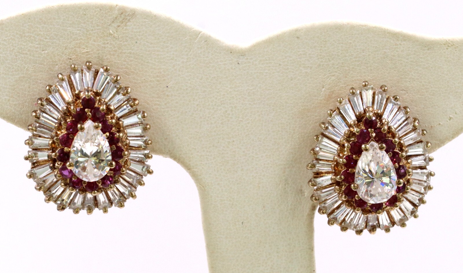 Sterling Silver Gold Plated Purple Clear Crystal Tear Drop Earrings Pre-owned