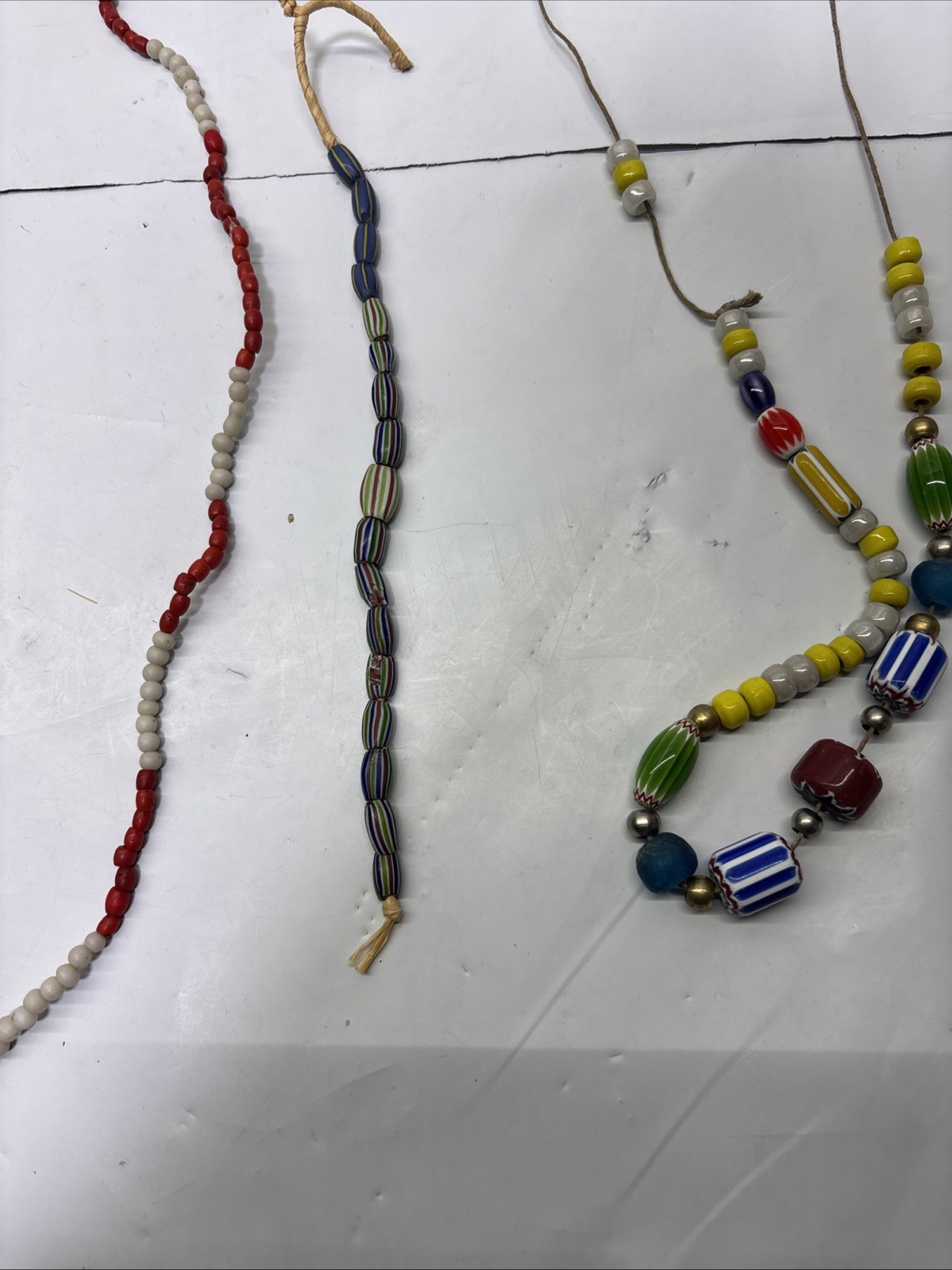 Lot of 3 Old /Ancient Venetian African glass trade beads & hemp Seashell Chocker