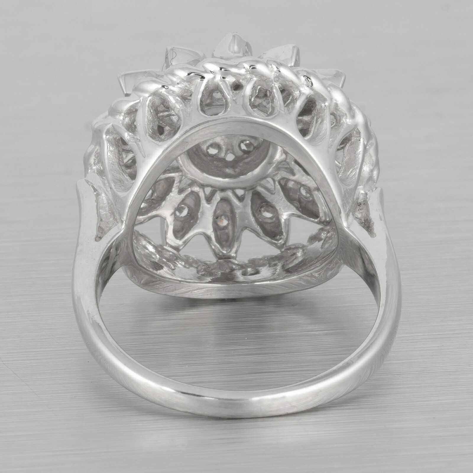 Antique Art Deco 14k White Gold Diamond Floral Double Halo Milgrain Ring 0.35ctw