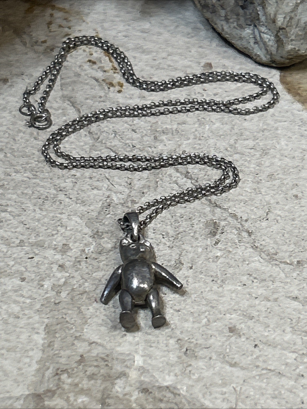 47. Unusual 925 Sterling Articulated BEAR Rolo chain link Necklace 18″, 7.2g