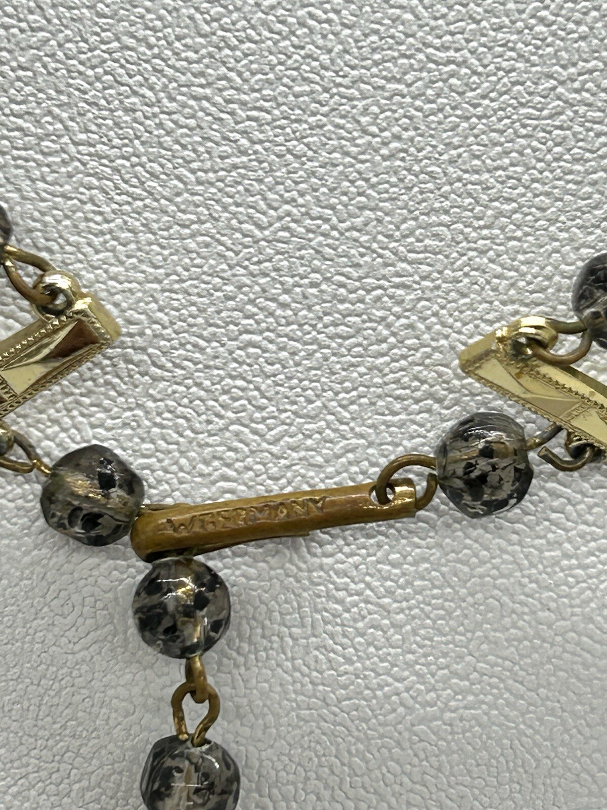 Vintage W.Germany 3 Strand Black And Gold Tone Beads Necklace Adjustable 15-17in