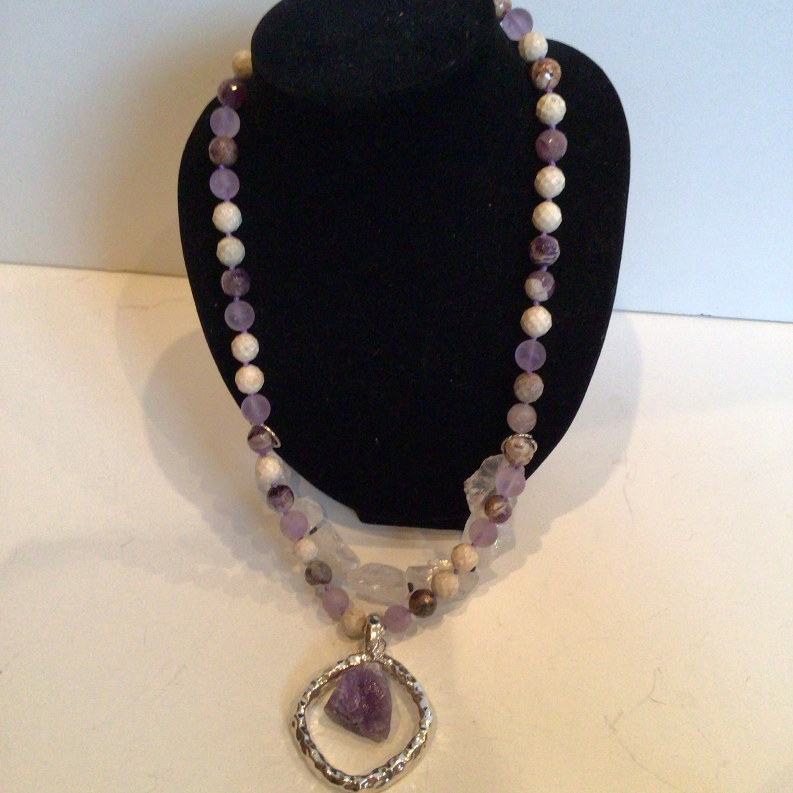SPECIAL SEBBAG VON MUSULIN NECKLACE STERLING SQUARE PENDANT LARGE AMETHYST 24”