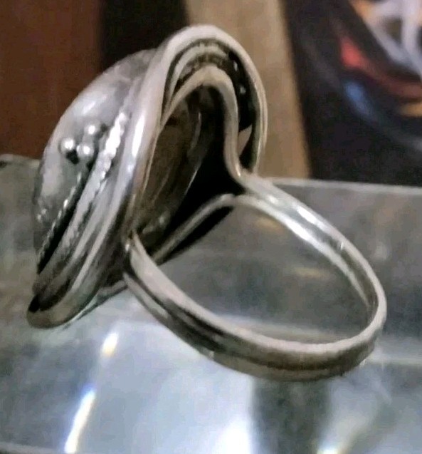 VTG Sterling Silver Arts & Crafts Ring Wire Rimmed Lodolite Phantom Quartz SZ10